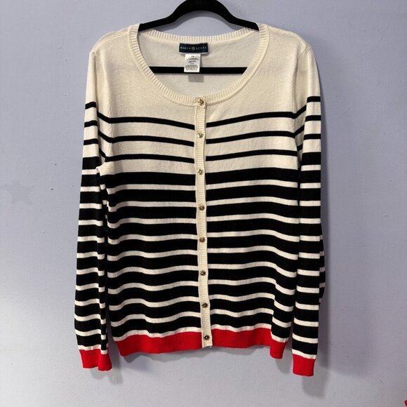 Karen Scott size large cardigan stripes gold buttons - Picture 3 of 6